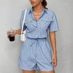 Damen Jumpsuit aus Polyester | Gestreifter Jumpsuit mit Regulärer Passform | Kurzarmdesign für Alltag und Freizeit | Schmid