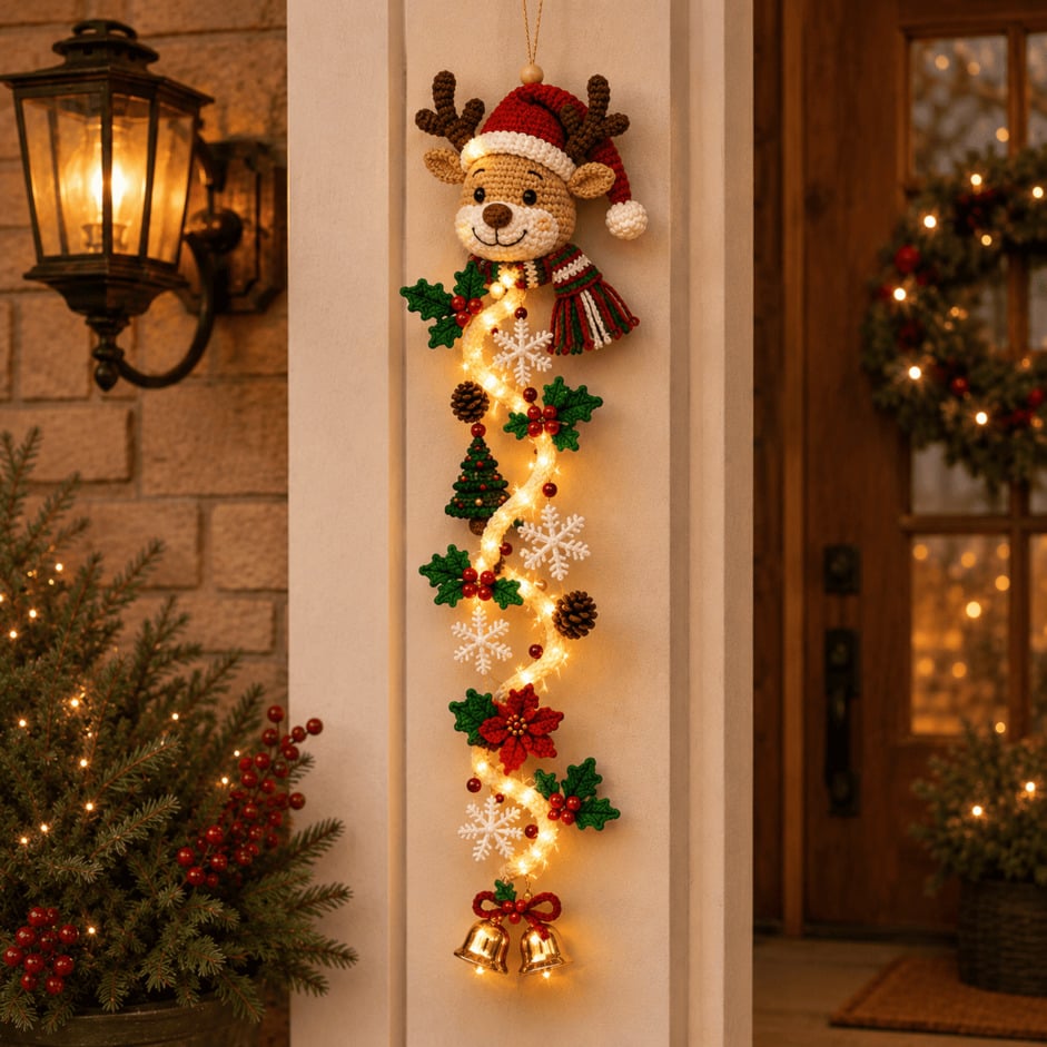 LED-Weihnachtshänger | Stoff- & Kunststoffkonstruktion mit Integrierter Beleuchtung | 50 cm Vertikale Dekoration für Türen & Wände | Schmid