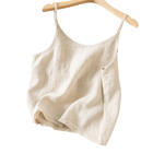 Damen Leinen Camisole Top | Locker Geschnittenes Spaghetti Träger Top mit Rundem Ausschnitt | Alltag und Lagenlook | Schmid