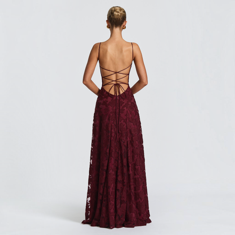 Damen Maxikleid | Maxikleid mit Quadratischem Ausschnitt | Reguläres Ärmelloses Kleid mit Offenem Rücken | Schmid