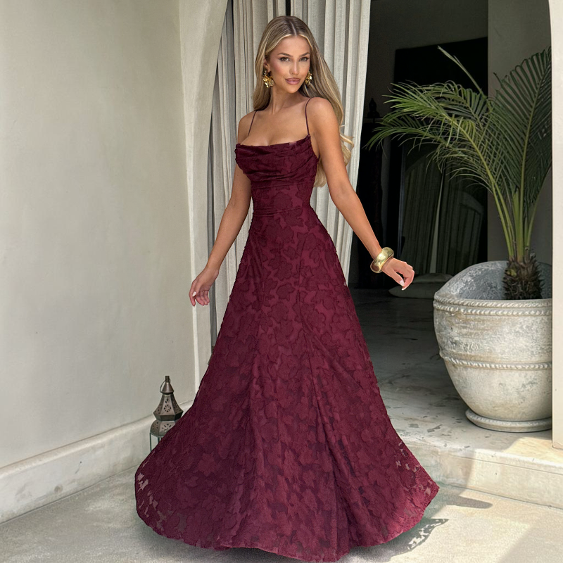 Damen Maxikleid | Maxikleid mit Quadratischem Ausschnitt | Reguläres Ärmelloses Kleid mit Offenem Rücken | Schmid