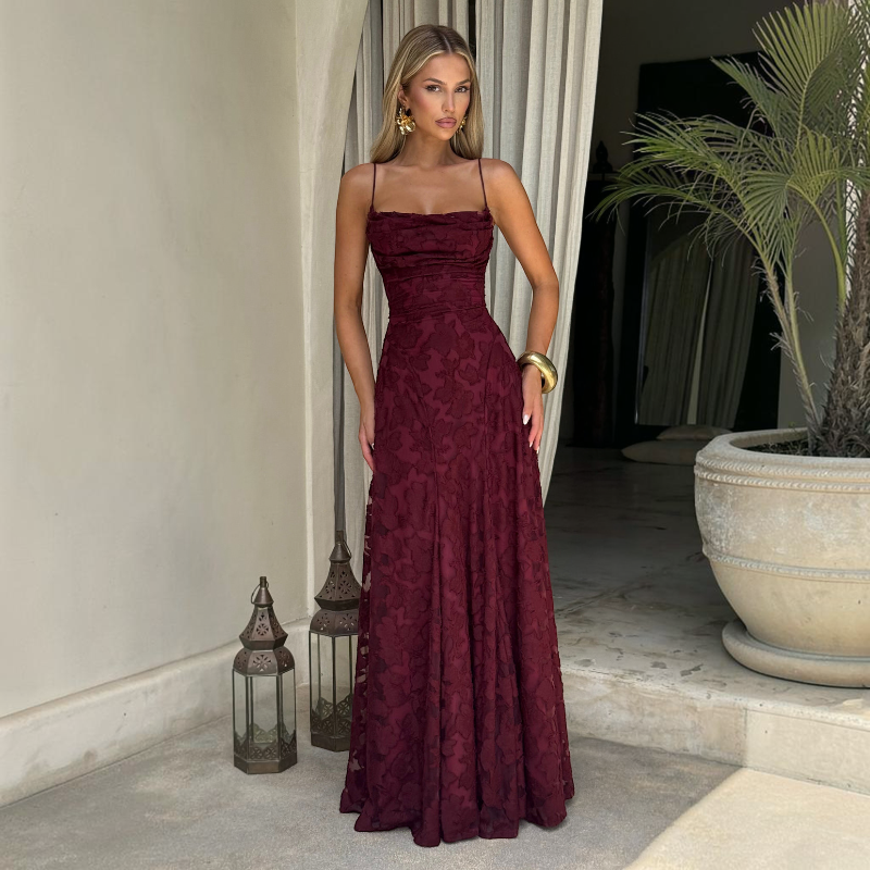 Damen Maxikleid | Maxikleid mit Quadratischem Ausschnitt | Reguläres Ärmelloses Kleid mit Offenem Rücken | Schmid