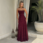 Damen Maxikleid | Maxikleid mit Quadratischem Ausschnitt | Reguläres Ärmelloses Kleid mit Offenem Rücken | Schmid