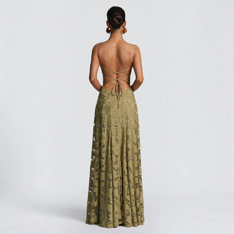 Damen Maxikleid | Maxikleid mit Quadratischem Ausschnitt | Reguläres Ärmelloses Kleid mit Offenem Rücken | Schmid