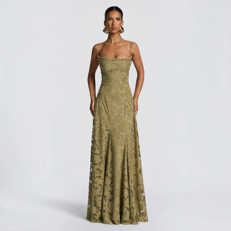 Damen Maxikleid | Maxikleid mit Quadratischem Ausschnitt | Reguläres Ärmelloses Kleid mit Offenem Rücken | Schmid