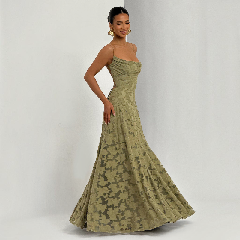 Damen Maxikleid | Maxikleid mit Quadratischem Ausschnitt | Reguläres Ärmelloses Kleid mit Offenem Rücken | Schmid