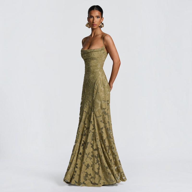 Damen Maxikleid | Maxikleid mit Quadratischem Ausschnitt | Reguläres Ärmelloses Kleid mit Offenem Rücken | Schmid