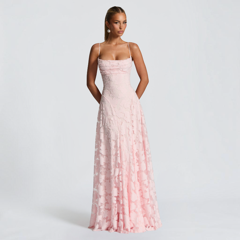 Damen Maxikleid | Maxikleid mit Quadratischem Ausschnitt | Reguläres Ärmelloses Kleid mit Offenem Rücken | Schmid