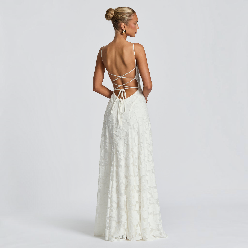 Damen Maxikleid | Maxikleid mit Quadratischem Ausschnitt | Reguläres Ärmelloses Kleid mit Offenem Rücken | Schmid