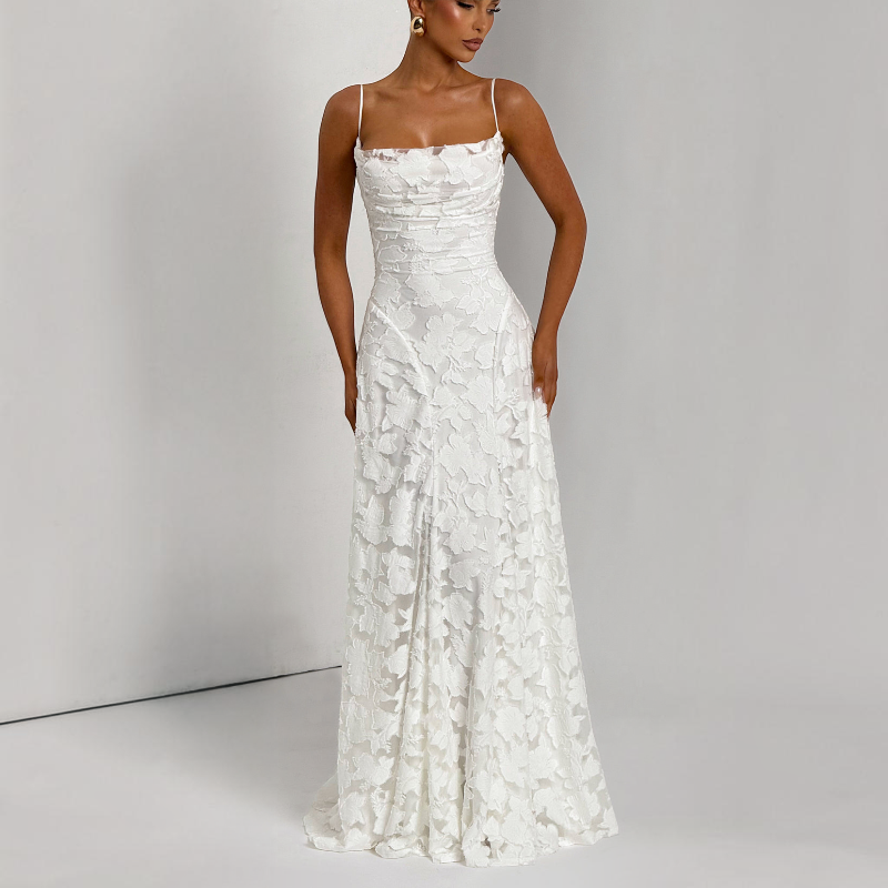 Damen Maxikleid | Maxikleid mit Quadratischem Ausschnitt | Reguläres Ärmelloses Kleid mit Offenem Rücken | Schmid