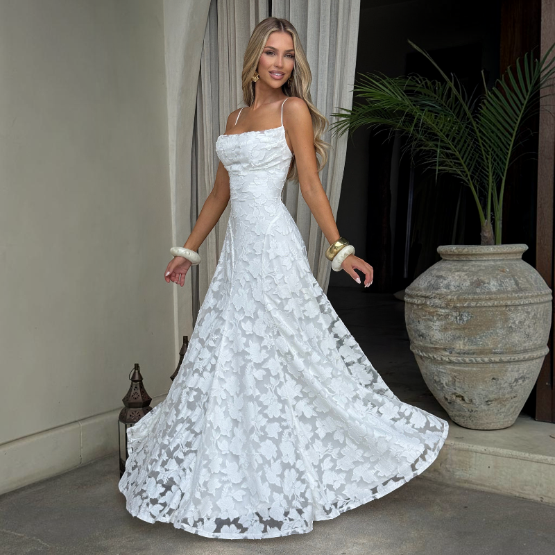 Damen Maxikleid | Maxikleid mit Quadratischem Ausschnitt | Reguläres Ärmelloses Kleid mit Offenem Rücken | Schmid