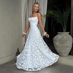 Damen Maxikleid | Maxikleid mit Quadratischem Ausschnitt | Reguläres Ärmelloses Kleid mit Offenem Rücken | Schmid