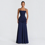 Damen Maxikleid | Maxikleid mit Spaghetti-Trägern | Reguläres Maxikleid mit Raffungen | Schmid