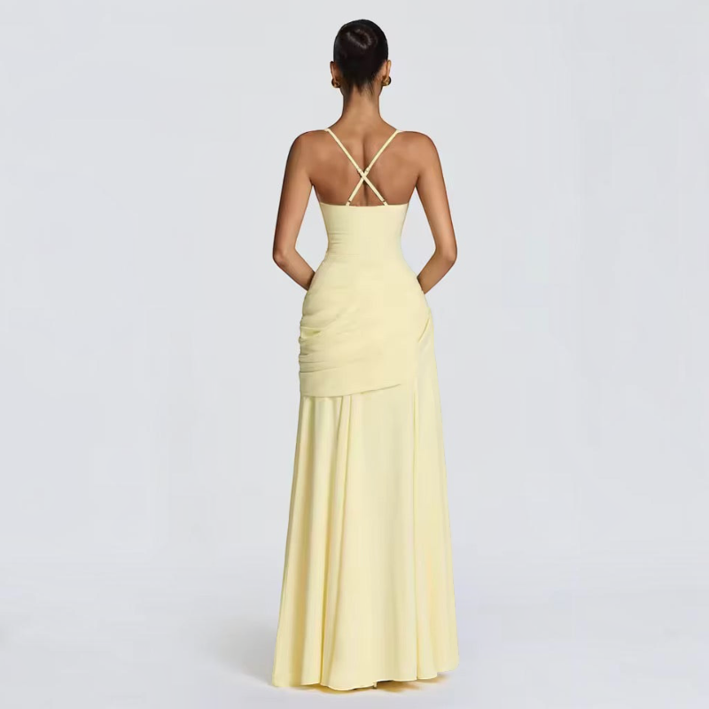 Damen Maxikleid | Maxikleid mit Spaghetti-Trägern | Reguläres Maxikleid mit Raffungen | Schmid