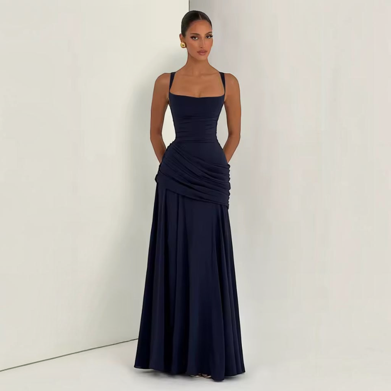 Damen Maxikleid | Maxikleid mit Spaghetti-Trägern | Reguläres Maxikleid mit Raffungen | Schmid