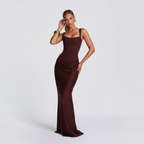 Damen Maxikleid | Maxikleid mit Quadratischem Ausschnitt | Reguläres Ärmelloses Kleid mit Hoher Taille | Schmid