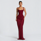 Damen Maxikleid | Maxikleid mit Quadratischem Ausschnitt | Reguläres Ärmelloses Kleid mit Hoher Taille | Schmid