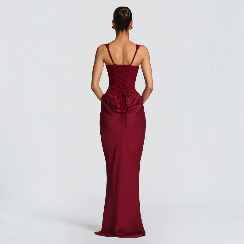 Damen Maxikleid | Maxikleid mit Quadratischem Ausschnitt | Reguläres Ärmelloses Kleid mit Hoher Taille | Schmid