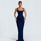 Damen Maxikleid | Maxikleid mit Quadratischem Ausschnitt | Reguläres Ärmelloses Kleid mit Hoher Taille | Schmid