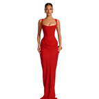 Damen Maxikleid | Maxikleid mit Quadratischem Ausschnitt | Reguläres Ärmelloses Kleid mit Hoher Taille | Schmid