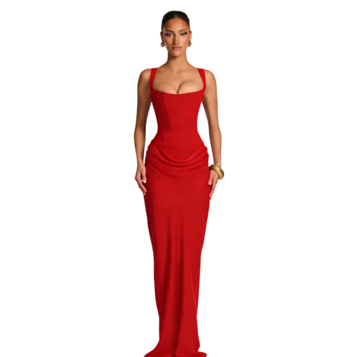 Damen Maxikleid | Maxikleid mit Quadratischem Ausschnitt | Reguläres Ärmelloses Kleid mit Hoher Taille | Schmid