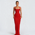 Damen Maxikleid | Maxikleid mit Quadratischem Ausschnitt | Reguläres Ärmelloses Kleid mit Hoher Taille | Schmid