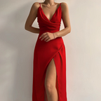 Damen Maxikleid | Ärmelloses Maxikleid mit V-Ausschnitt | Reguläres Kleid mit Seitenschlitz | Schmid
