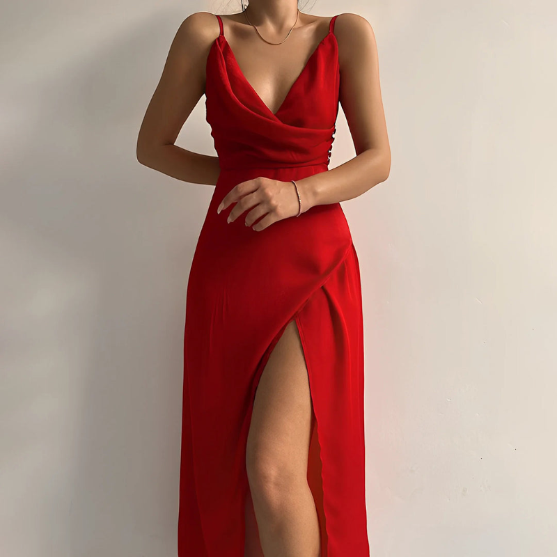 Damen Maxikleid | Ärmelloses Maxikleid mit V-Ausschnitt | Reguläres Kleid mit Seitenschlitz | Schmid