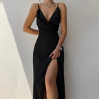 Damen Maxikleid | Ärmelloses Maxikleid mit V-Ausschnitt | Reguläres Kleid mit Seitenschlitz | Schmid
