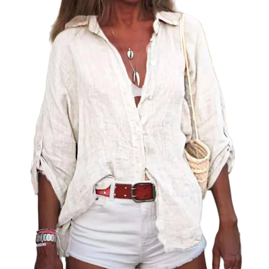 Linda Leinenbluse aus Leinenmischung – Sommerbluse, Weiß, Grün, Beige