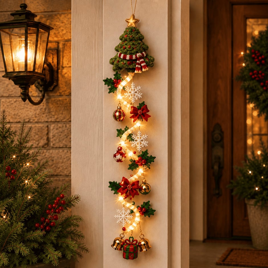 LED-Weihnachtshänger | Stoff- & Kunststoffkonstruktion mit Integrierter Beleuchtung | 50 cm Vertikale Dekoration für Türen & Wände | Schmid