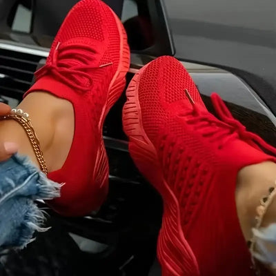 Atmungsaktive damen sneaker | leichte sportschuhe mit strick-obermaterial & memory-sohle