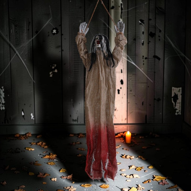 Hängende Gespensterdekoration aus Stoff | Halloween Ornament mit langen Haaren | Hängedekoration für Innen- & Außenbereiche | Schmid