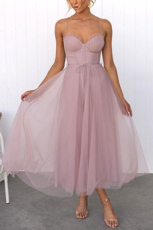 Damen Maxikleid aus Chiffon – ärmellos, Träger, Knöchellang