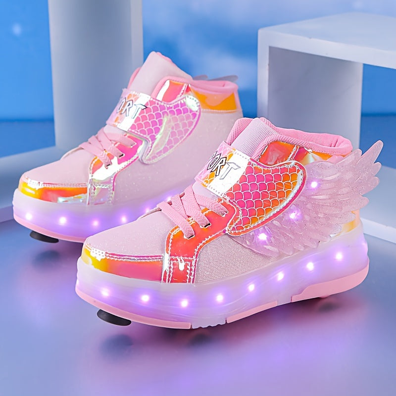 Leuchtende Rollschuh-Sneaker Mit Flügeln – Kinder LED-Rollschuhe