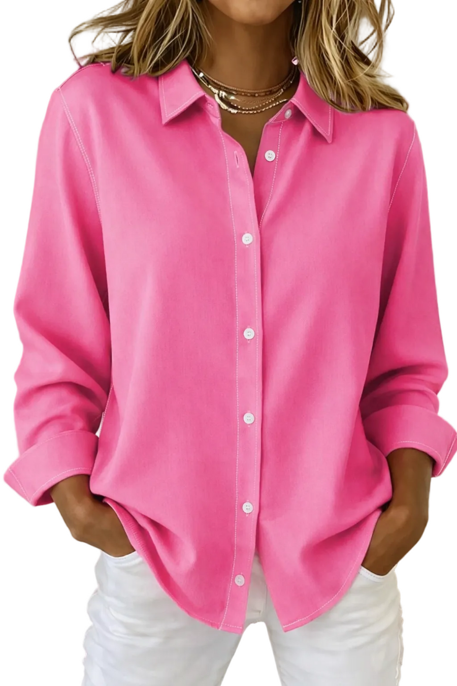 Eliana - Bluse Lätt Blus med Knäppning och Krage
