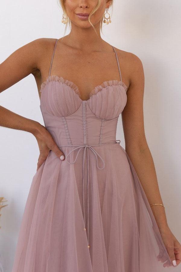Damen Maxikleid aus Chiffon – ärmellos, Träger, Knöchellang