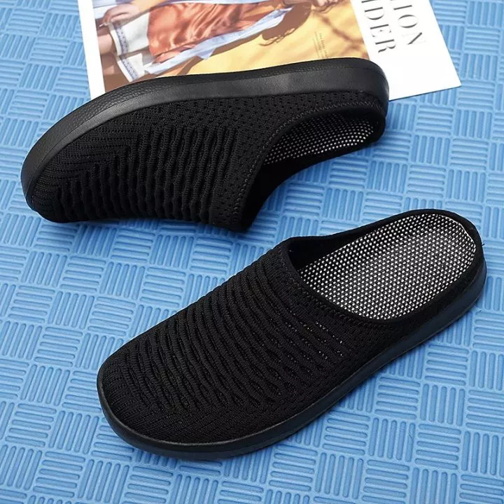 Damen | Strick Sommerschuhe | Slip-On Sandalen mit Offener Zehe und Keilsohle | Alltagsgebrauch | Schmid