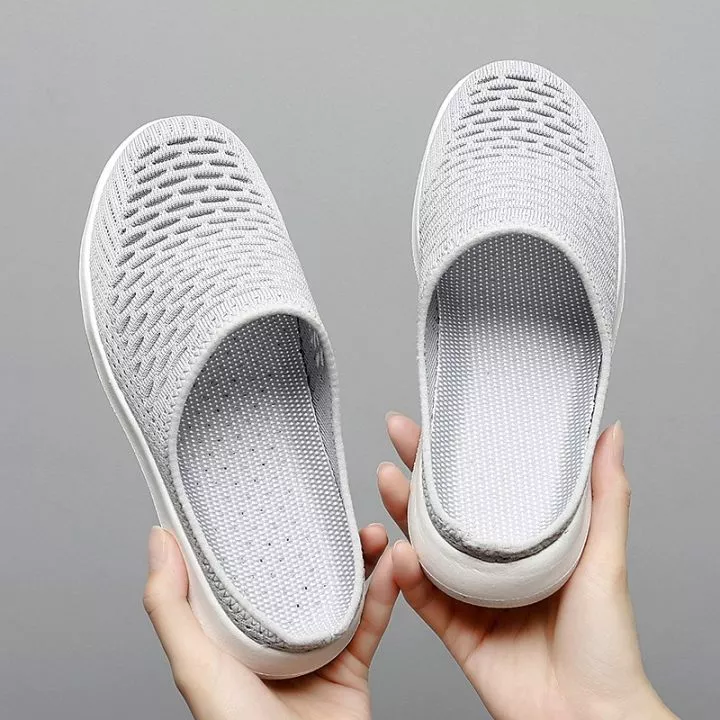 Damen | Strick Sommerschuhe | Slip-On Sandalen mit Offener Zehe und Keilsohle | Alltagsgebrauch | Schmid