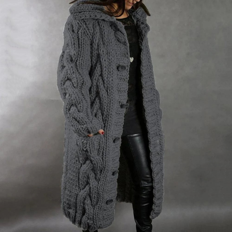 Damen Kapuzenmantel aus Polyester | Langarm Mantel mit Knopfverschluss und Kapuze | Alltag und Freizeit | Schmid
