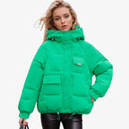 Damen Pufferjacke mit Kapuze | Polyester mit Oversized-Passform & Großen Fronttaschen | Verstellbarer Kordelzugsaum zum Schichten | Schmid
