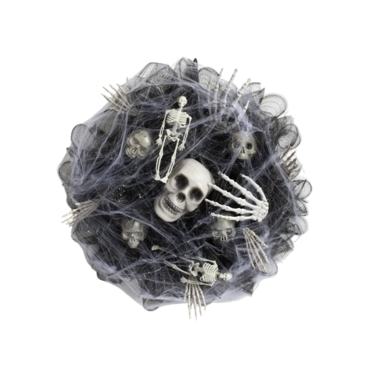 Halloween Schädel Mesh Kranz | Türkranz aus Kunststoff und Polyester mit Schädelakzenten | Wand- und Türdekoration | Schmid
