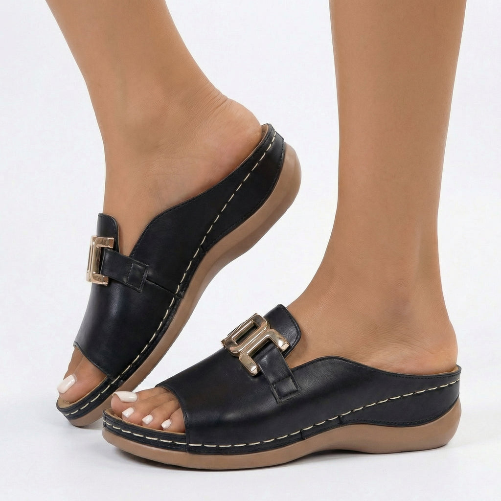 Jemima Block-Heel Slip-On Sandalen – Damen Offene Sandalen mit Blockabsatz