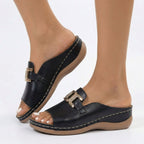 Jemima Block-Heel Slip-On Sandalen – Damen Offene Sandalen mit Blockabsatz