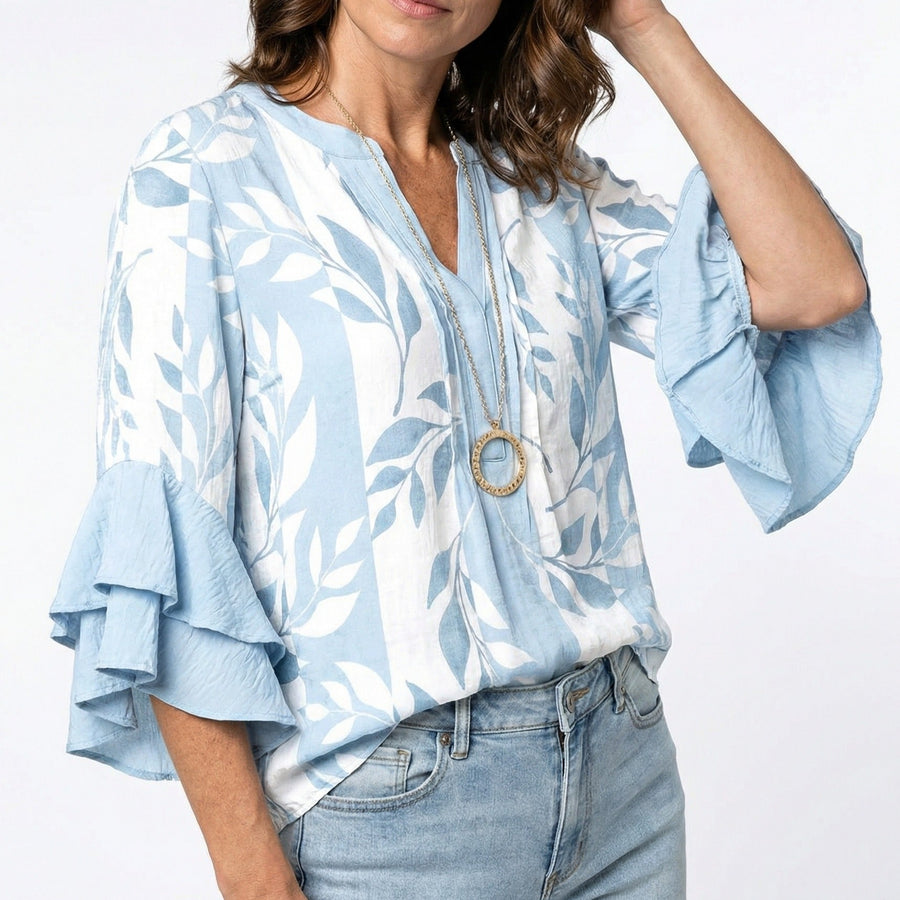 Elenora Whisper Ruffle Bluse – Damen Bluse mit Blumenmuster und Rüschenärmeln