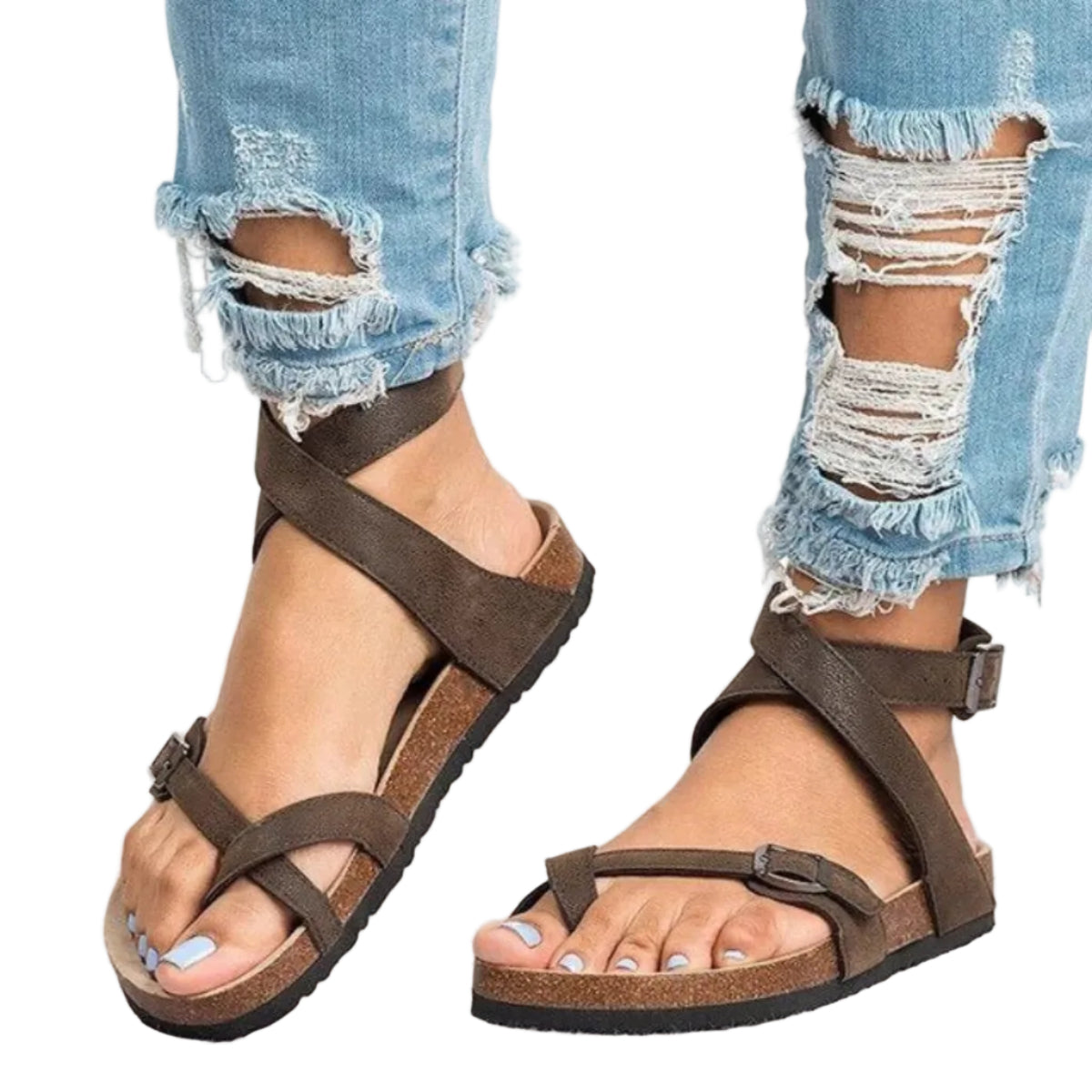 Damen Sandalen aus Synthetischem Material | Sandalen mit Verstellbaren Riemen | Gepolstertes Fußbett für Alltag und Freizeit | Schmid