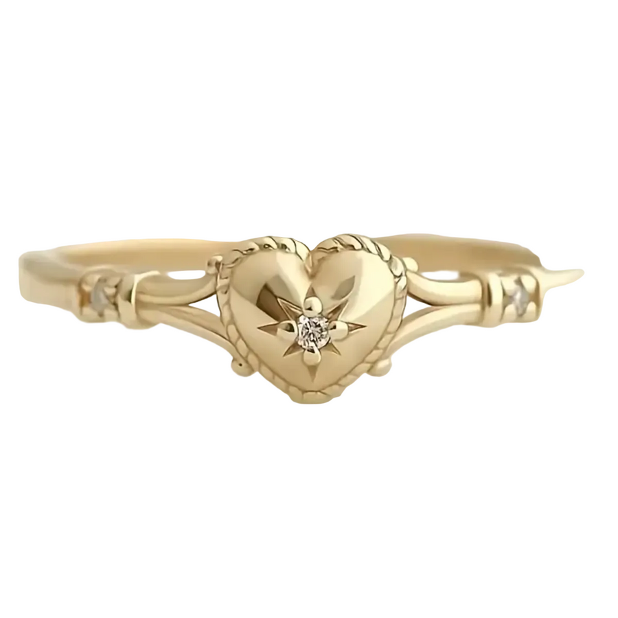 Damen - Ring Goldfarbener Ring mit Herz- und Sternmotiv