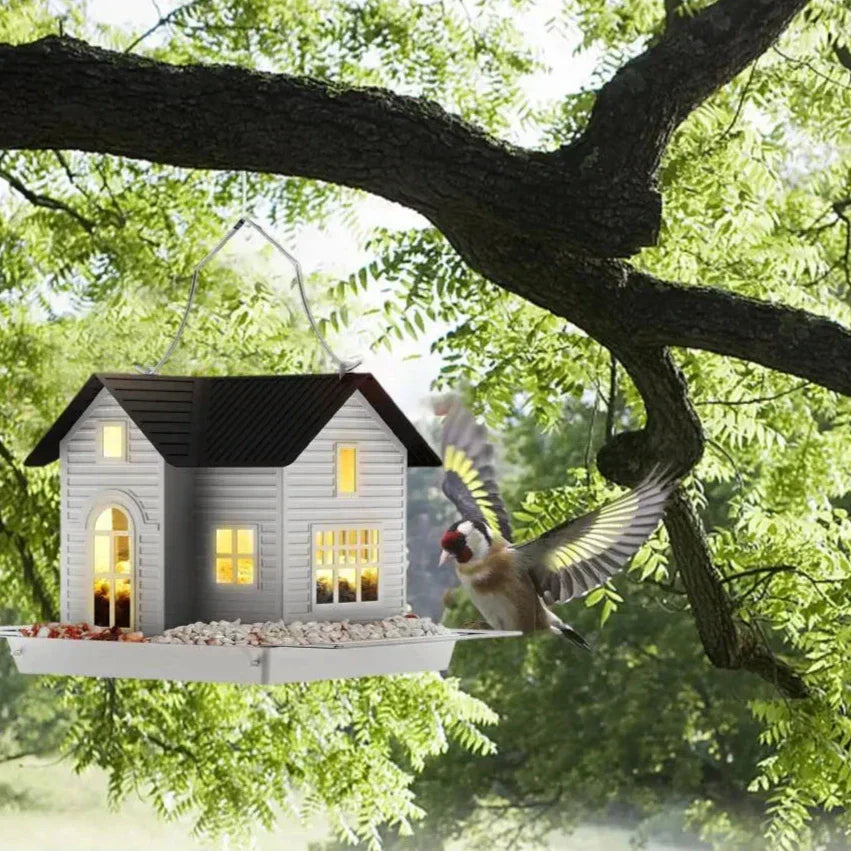 Solarbetriebenes Vogelfutterhaus | Wetterfestes Vogelfutterhaus mit LED-Beleuchtung | Für Garten, Balkon und Terrasse | Schmid