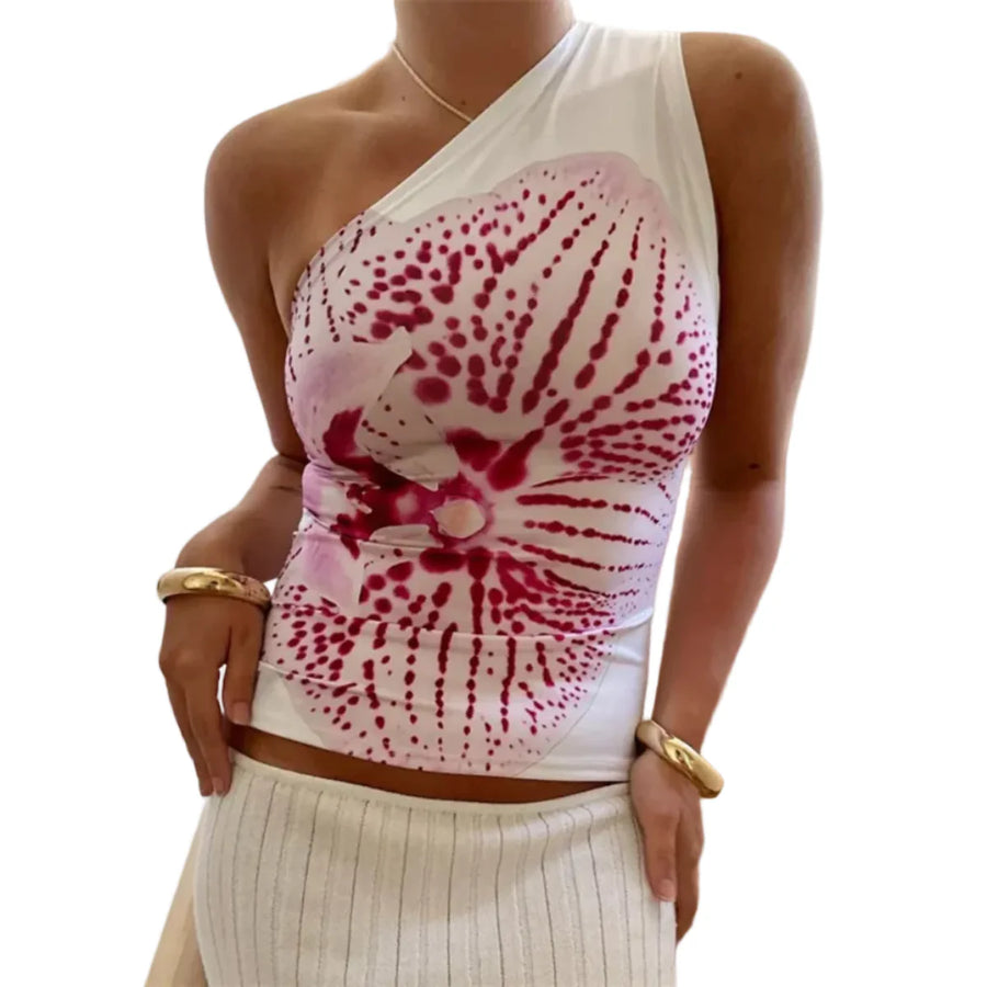 Damen Tanktop aus Baumwollmischung | Off-Shoulder Tanktop mit Blumenmuster | Alltag und Urlaub | Schmid