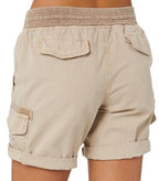 Damen Shorts aus Leinen Baumwollmischung | Hoher Bund mit Elastischem Bund | Locker Geschnittene Freizeit Shorts in Uni | Schmid